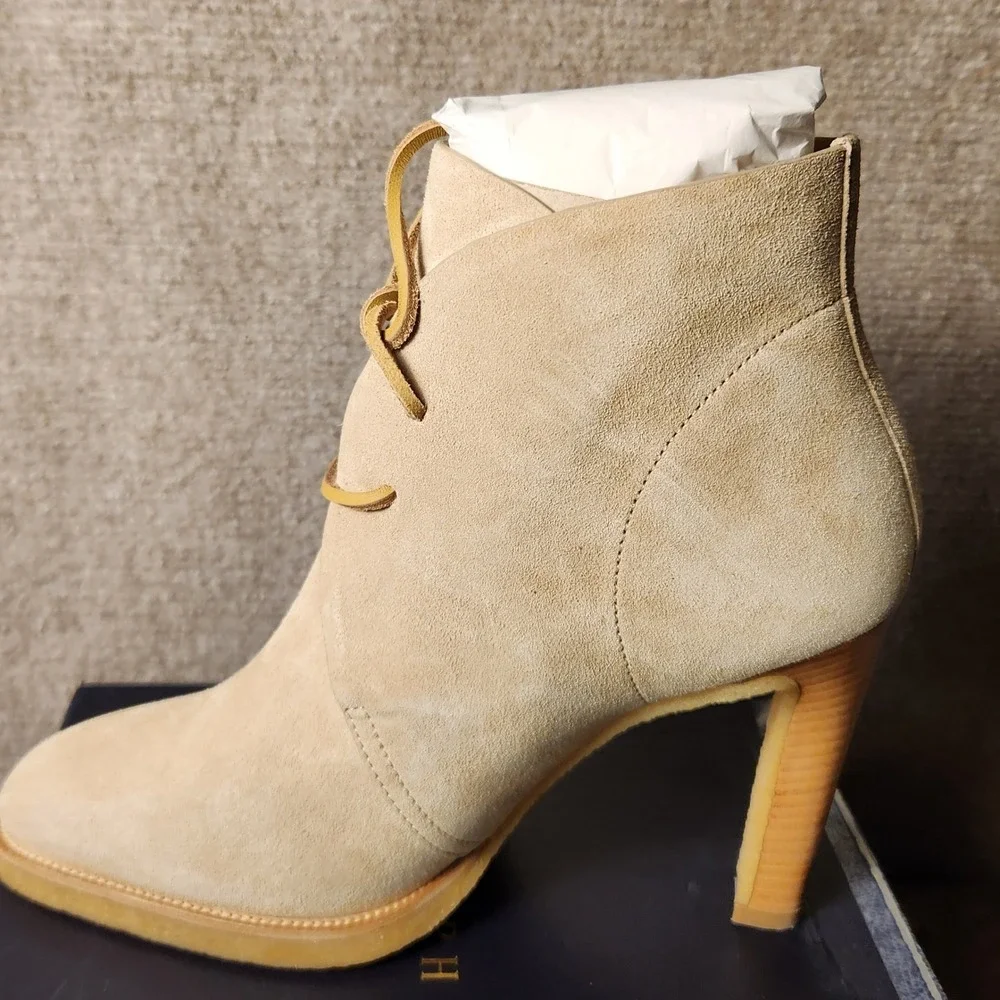 Ralph Lauren Ankle Boots Womens 8 Tan Suede Lace Up High Heel Chukka Booties